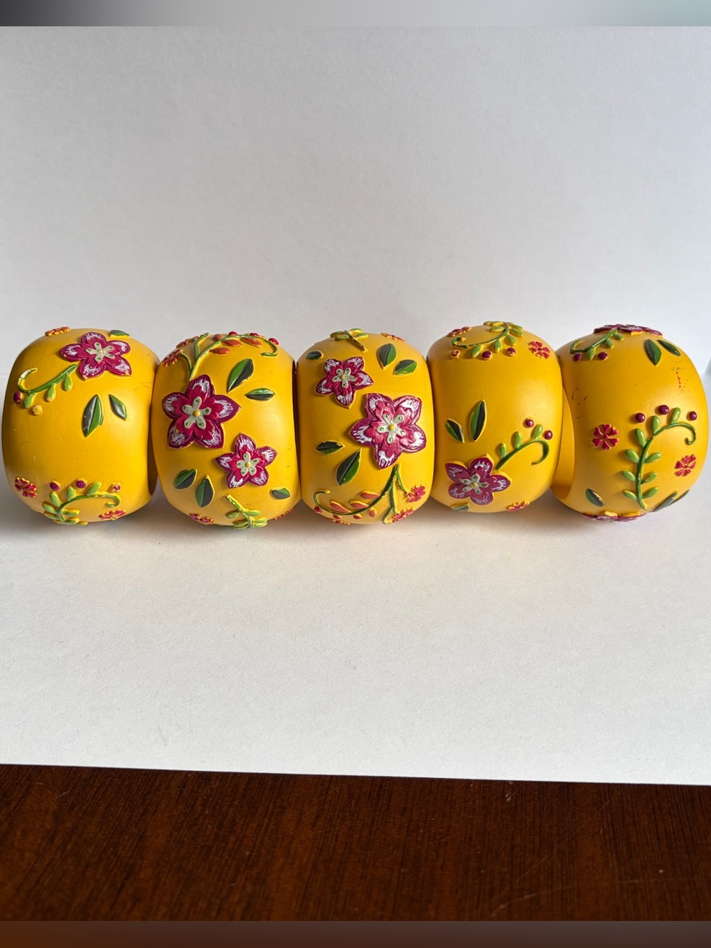 Yellow 3D Floral Decorative Napkin Rings - Set of 5 Boho Whimsical Cottage Decor - Picture 4 of 8